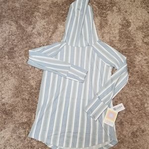 Womens hoodie - striped grey and blue